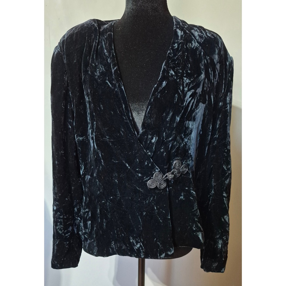 JH Collectibles Vintage Navy Crushed Velvet Silk Blend Frog Toggle Blazer 12
